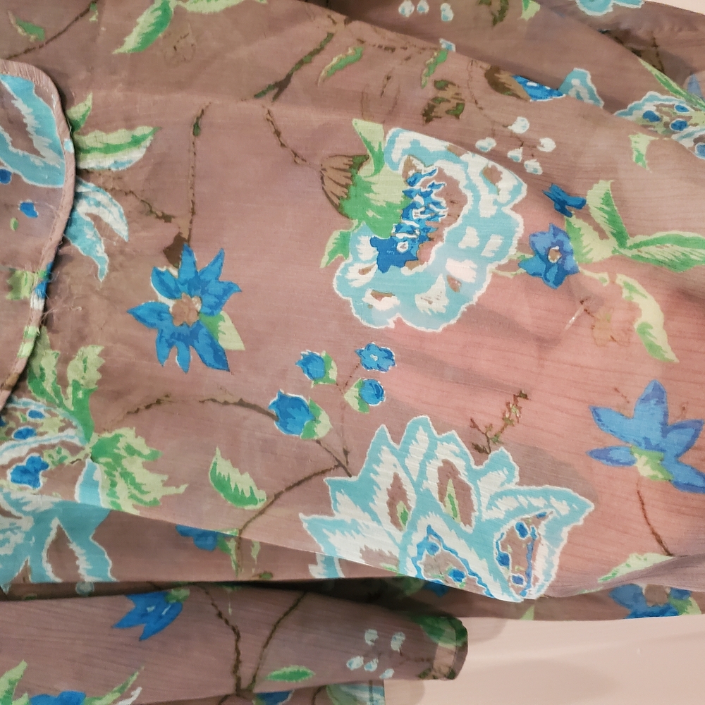 Old Navy Floral Blouse - Blue and Green on Brown - Picture 3 of 3